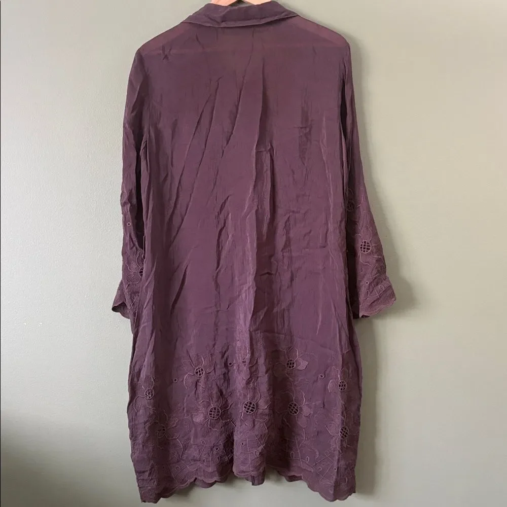 J. Jill Chocolate Brown Embroidered Eyelet Floral Button Down Shirt Dress Sz L - Picture 5 of 6